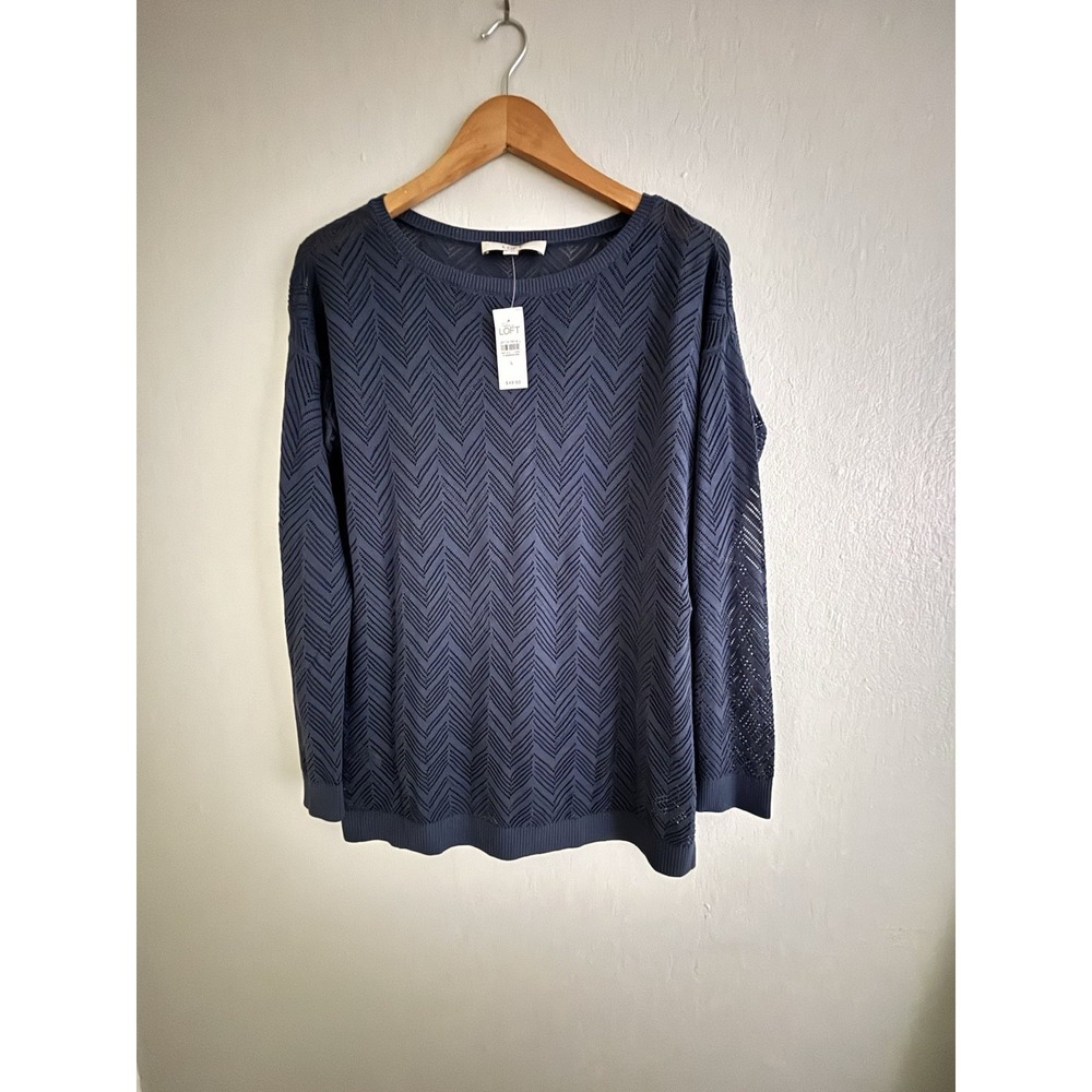 Ann Taylor‎ Loft Chevron Lacey Sweater Pullover Crewneck Knit Stretch Size Large